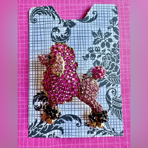 New Pink & Black Faceted Crystal Poodle Dog Gold Tone Pin Brooch Pendant - 1.75” - Picture 7 of 7